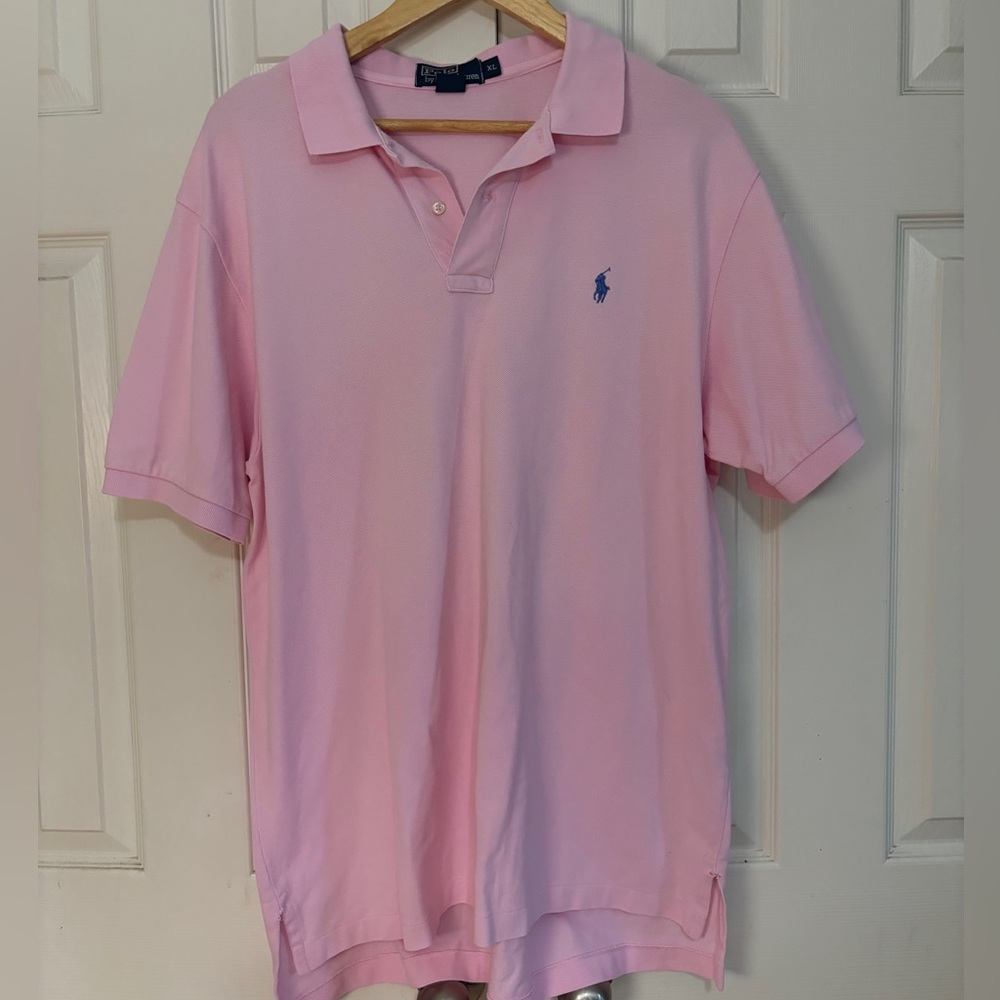 Polo Ralph Lauren, Men's Size XL, Baby Pink Custom Fit Polo, Cotton, Blue Logo